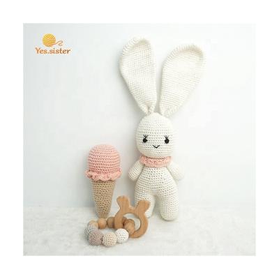 China Crochet Toy Wholesale Baby Toys Soft 100% Handmade Bracelets Teether Amigurumi Bunny Gift Set for sale