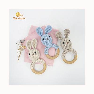 China Soft Crochet Bunny Rattle Teething Toys from Toy Soft Wooden Ring 3 color for sale