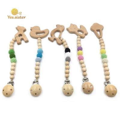 China Soft Toy Baby Stroller Hanging Mobile Beech Toys Wooden Beads Pacifier Clip Chains Teether for sale