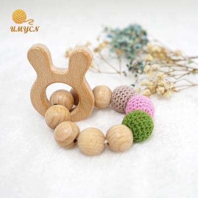 China Toy Smooth Handmade Teething Soft Bracelet Crochet Animal Baby Toy Wooden Beads Beech Teether for sale