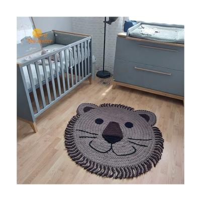 China Educational Plush Baby Toy Crochet Rug Round Folding Playmat Animal Kids Carpet Lion Play Mat for sale