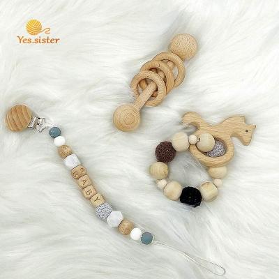 China Toy Rattle Circle Wooden Newborn Soft Toy Clips Ring Eco Wooden Gift Set Baby Lanyard Teethers for sale