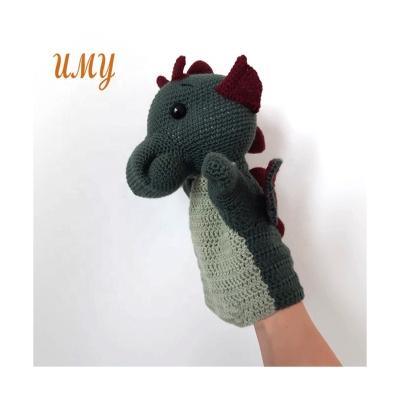 China Story Props Cotton Plush Dino Dragon Plush Crochet Baby Dinosaur Custom Hand Puppet for sale