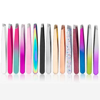 China Contact Surface Private Label Stainless Steel Logo Ultra Long Custom Anti-Static Eyebrow Clip Daily Make Up Kit Professional Slanted Eyebrow Tweezers for sale