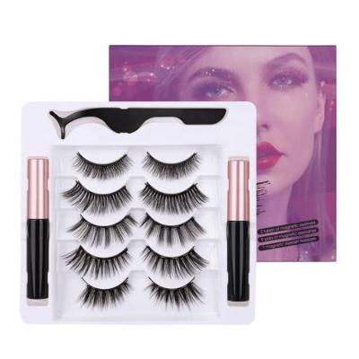 China 5 Pairs Soft Hot Selling 3D Tape False Eyelashes Full Lash Extension Private Label Magnetic Eyelashes With Eyeliner for sale