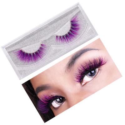 China Festival Colorful Cosplay Mink Fur Colored Eyelashes Dramatic Fluffy Holiday Green Lash Extension Red Purple Brown Eye 9D Soft Tape Fake for sale