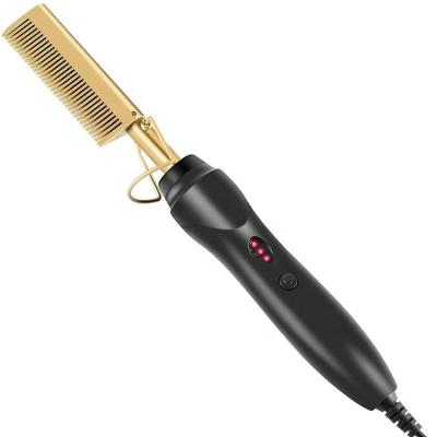 China Private Label Adjustable Custom Copper 450f High Heat Settings Heat Press Comb Ceramic Hair Straightener Pressing Electric Hot Comb for sale