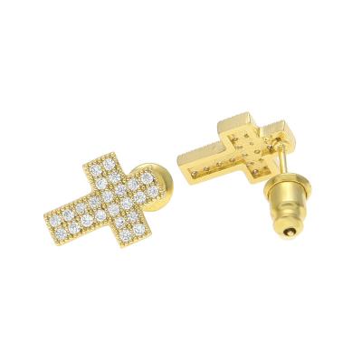 China Environmentally Friendly Hot Selling Hip Hop Micro-Inlaid Cross Zircon Copper Earrings Men's Stud Earrings In Europe And America for sale