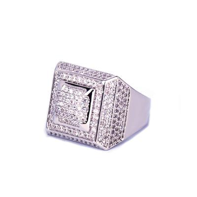 China Environmental Friendly Men's Hip Hop Ring Copper Gold Plated Micro Square Zircon Ring for sale