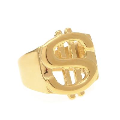 China Item Diamond-Studded Environmentally Friendly Stainless Steel Hip-Hop Fashion Ring Hollow Dollar Symbol Ring for sale