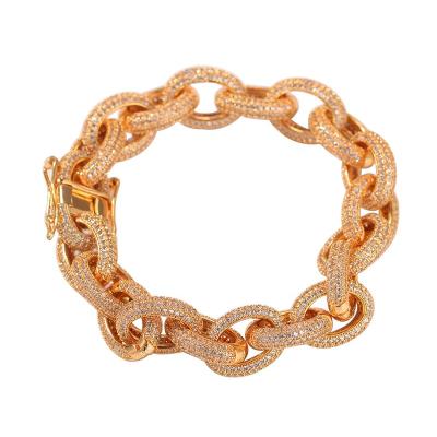 China European and American Fashionable Men's Hip Hop Cross Chain O-chain Zircon Bracelet Copper Inlaid Zircon Bracelet Street Dance Copper Inlaid Rap for sale