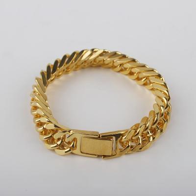 China Environmentally Friendly Retro Simple Cuban Stainless Steel Gold Hook Men's Bracelet Jewelry Male Hip Hop Bracelet for sale