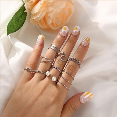 China Fashionable European and American Hot-selling Joint Ring Set of Ring Cross Simple Ring Eight Word of pearl set of 10 pieces for sale