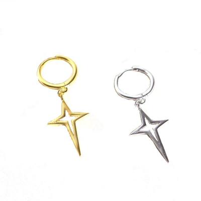 China Simple Design Hiphop S925 Sterling Silver Hollow Cross Star Hip Hop Dangle Earrings For Girls for sale