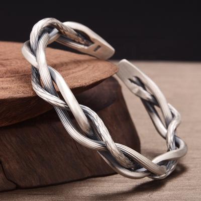 China Literary simple twist bracelet 925 personality retro open temperament handmade silver bracelet nickel-free braided bracelet for sale