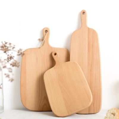 China Sustainable Natural Organic Solid Beech Board Plank Rectangular Beech Pizza Bread Breakfast Chopping Cutting Serving Board Set With Handle for sale