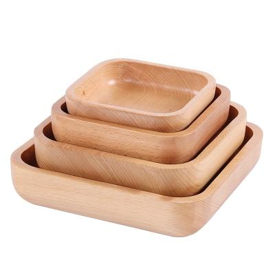 China Sustainable Wholesale Cafeteria Trays Snack Tray Bubble Bowl Wooden Shallow Salad Bowl Beech Wooden Wood Party Square Modern Plate Dish for sale