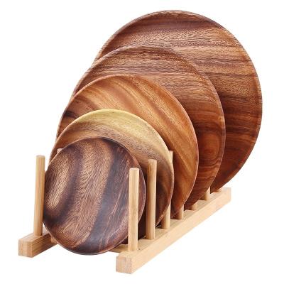 China Sustainable Wholesale Easy Cleaning Trays Wood Party Modern Wooden Plates Dishes For Restaurants Round Wooden Dinner Set 30pcs for sale