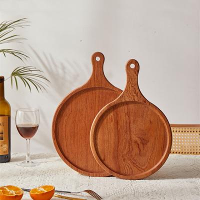 China Sustainable Wholesale High Quality Acacia Round/square Wooden Pizza Peel Cutting Board Cheese Paddle Serving Board With Handle for sale