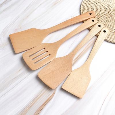 China Disposable Flat Large Long Handle Kitchen Tool Utensils Wooden Spoons For Cooking Nonstick Kitchen Utensil Set for sale