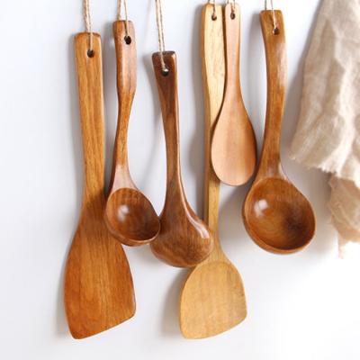 China Sustainable Wholesale Cooking Utensil Set Wooden Spatula Woup Spoon for sale