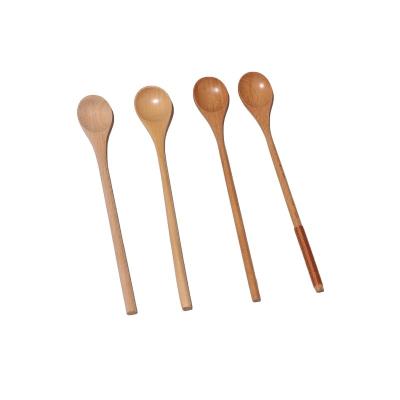 China Sustainable Eco Friendly Cooking Wooden Spoon Japanese Long Handle Wood Coffee Tea Soup Serving Spoons for sale