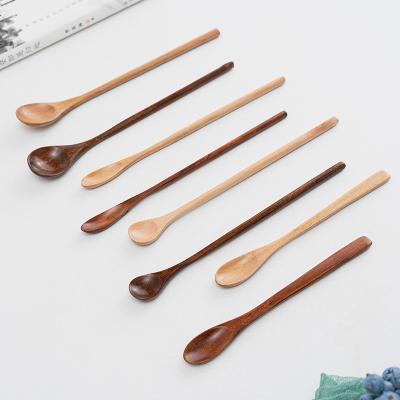 China Sustainable Wholesale Solid Wood Japan Style Long Hand Honey Spoon Tableware Mini Stirring Spoon for sale