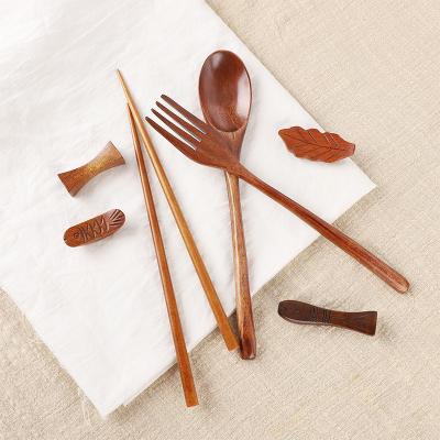 China Sustainable High Quality Tableware Set Natural Hot Sell Wood Spoon Chopsticks And Fork Dinner Set Travel Sets for sale