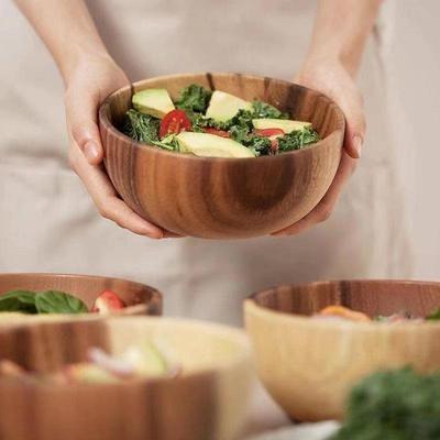 China Sustainable Customized Multiple Sizes Bowl Salad Soup Wood Dough Bowl,100% Log Acacia Wooden Bowl for sale