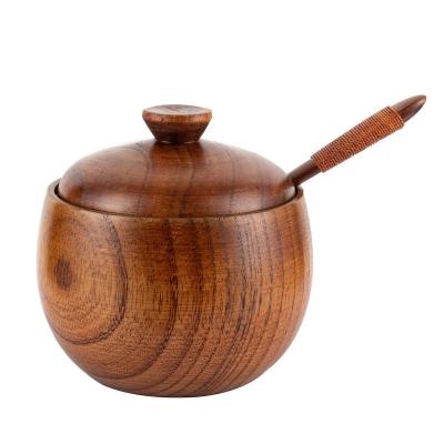 China Sustainable Premium Wooden Condiments Storage Container Pepper Jar Sugar Bowl Spice Seasoning Pot Box With Lids And Spoons for sale