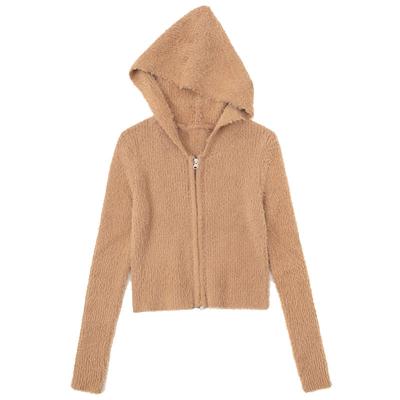 China Breathable Ultra Short Slim Fit Hooded Mohair Knitted Cardigan Slimmer Sweater Bottoming Shirt for sale