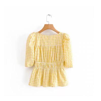 China Autumn Breathable Size Is Yellow Thinner Plaid Shirt Ladies Shirt for sale