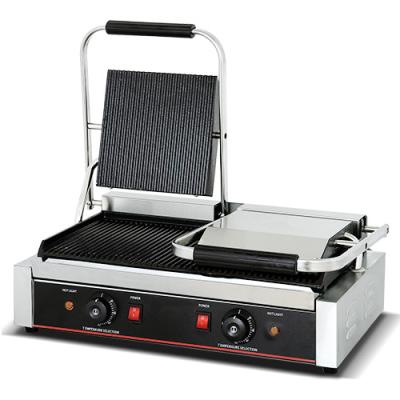 China Factory Direct Sale Kitchen Equipment Stainless Steel Double Dish Commercial Panini Grill for sale