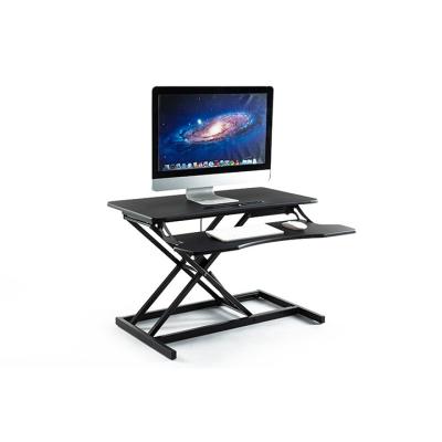 China Adjustable (height) sit to stand double computer desk converter riser with keyboard mouse tray for sale