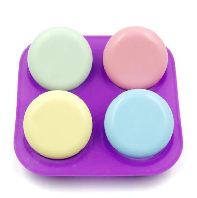 China DIY 4 Cavity Disposable Round Silicone Soap Mold 3D Round Macarone Cake Silicone Mold for sale