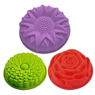 China Viable Flower 3pcs/Set Form Silicone Cake Bread Pie Tart Flan Molds for sale