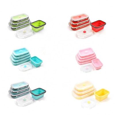 China Freshness Preservation Collapsible Silicone Storage Bins Collapsible Food Bowl Silicone Food Storage Container Set 4 Folding Box for sale