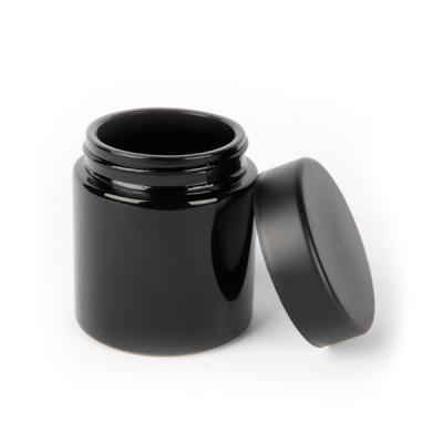 China Flower Packaging Black Glass Containers 4oz Flower Uv Glass Jar Custom Container for sale