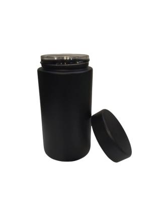 China 6 Oz Child Resistant Glass Jar | Matte Black Jar W/ Black Plastic Screw Lid for sale