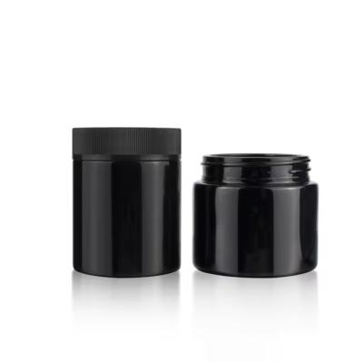 China Wide Mouth Uv Proof Black Glass Jar Round Honey Flower Glass Storage Child Proof Jar Airtight Dark Uv Violet Glass Jars for sale