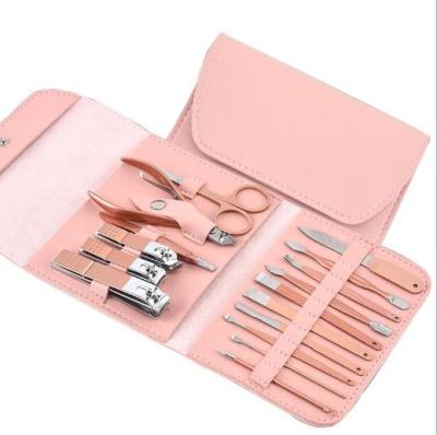 China Yaeshii New Arrival Wholesales 16PCS Right Handed Scissors Nail Cut Pliers OEM and ODM Set Rose Gold Beauty Manicure Nail Tools for sale