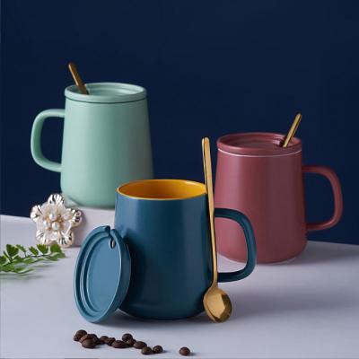 China WITH LID Color Sublimation Color Sublimation Creative Nordic Wind Ceramic Net Red Mug Creative Water Mug With Lid And Spoon Simple Gift Coffee Mug for sale