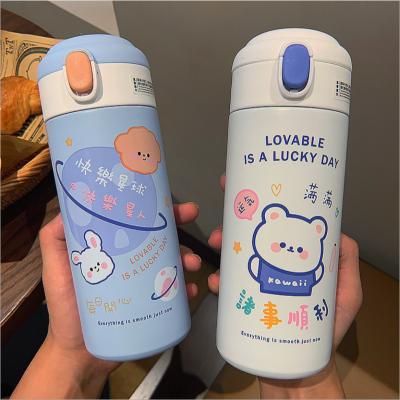 China WITH LID celebrity boy and girl ins pop lid water cup simple net cute fashion vacuum trend small flask cartoon style portable for sale