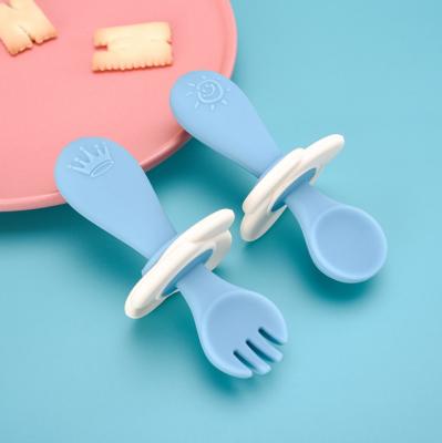 China Latex Free Silica Gel Fork For Kids And Infant Long Handle Silica Gel Spoon Fork for sale