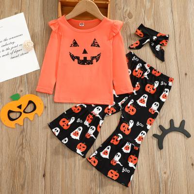 China Casual Three-Piece Kids Suit Autumn Children's Halloween Costume Clothes Girls Pumpkin Lamp Jacket Pants Cotton Girls Clothes Costume for sale