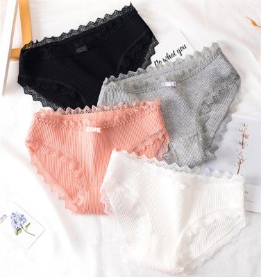 China Japanese Style Young Girls Cotton Thongs Best Selling Women's Panties Antibacterial With Lace Trim Rise Hippie Female Lingerie Panties for sale