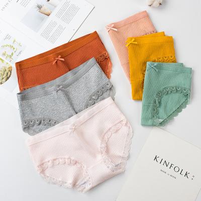 China 11 Color Options Antibacterial Female Cotton Panties Plus Size Hipster Panties For Women Bar Briefs Underwear Wave Lace Ladies Panties for sale