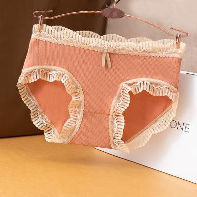 China Beauty Antibacterial French Women's Hipster Style Panties With Lace Trim Mid-Waist Good Quality Knitted Luxury Ladies Briefs Shorts for sale