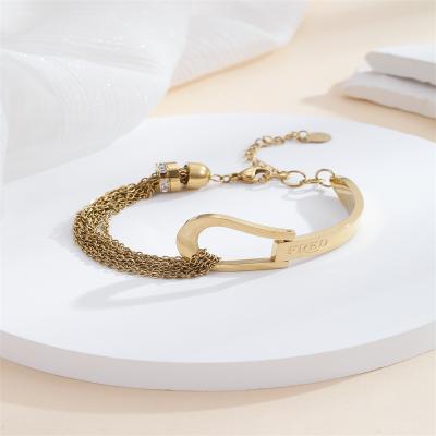 China Vintage Golden Fashion Can Be Customized Stainless Steel Charm Tennis Bracelet for sale