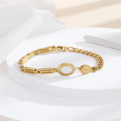 China Vintage Roman Inspired Stainless Steel Chain Shell Numeral B Bracelets For Couples for sale